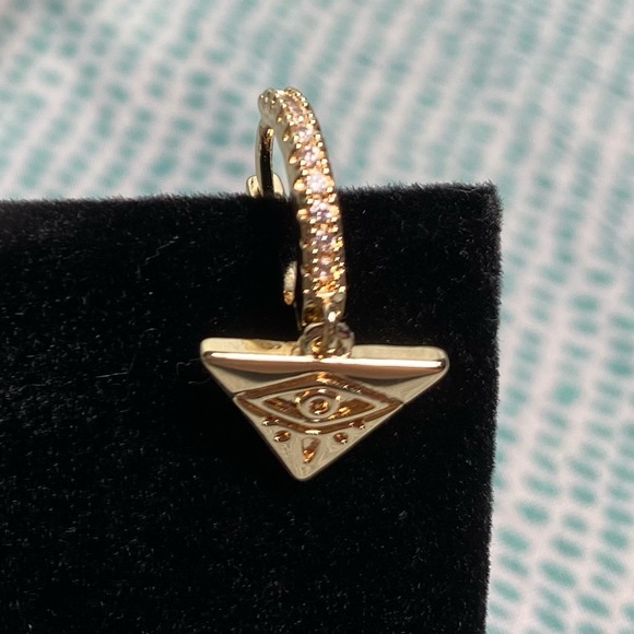 Sterling Silver Hoop Triangle Evil Eye Earrings - Picture 2 of 3